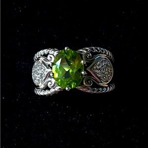 JTV Green Peridot Rhodium Over Sterling Silver Ring - Size: 6